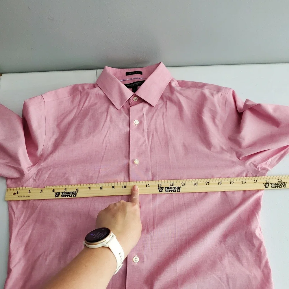 Banana Republic Mens Grant Fit Non-Iron Cotton Button Shirt Pink L 16-16.5 Prep